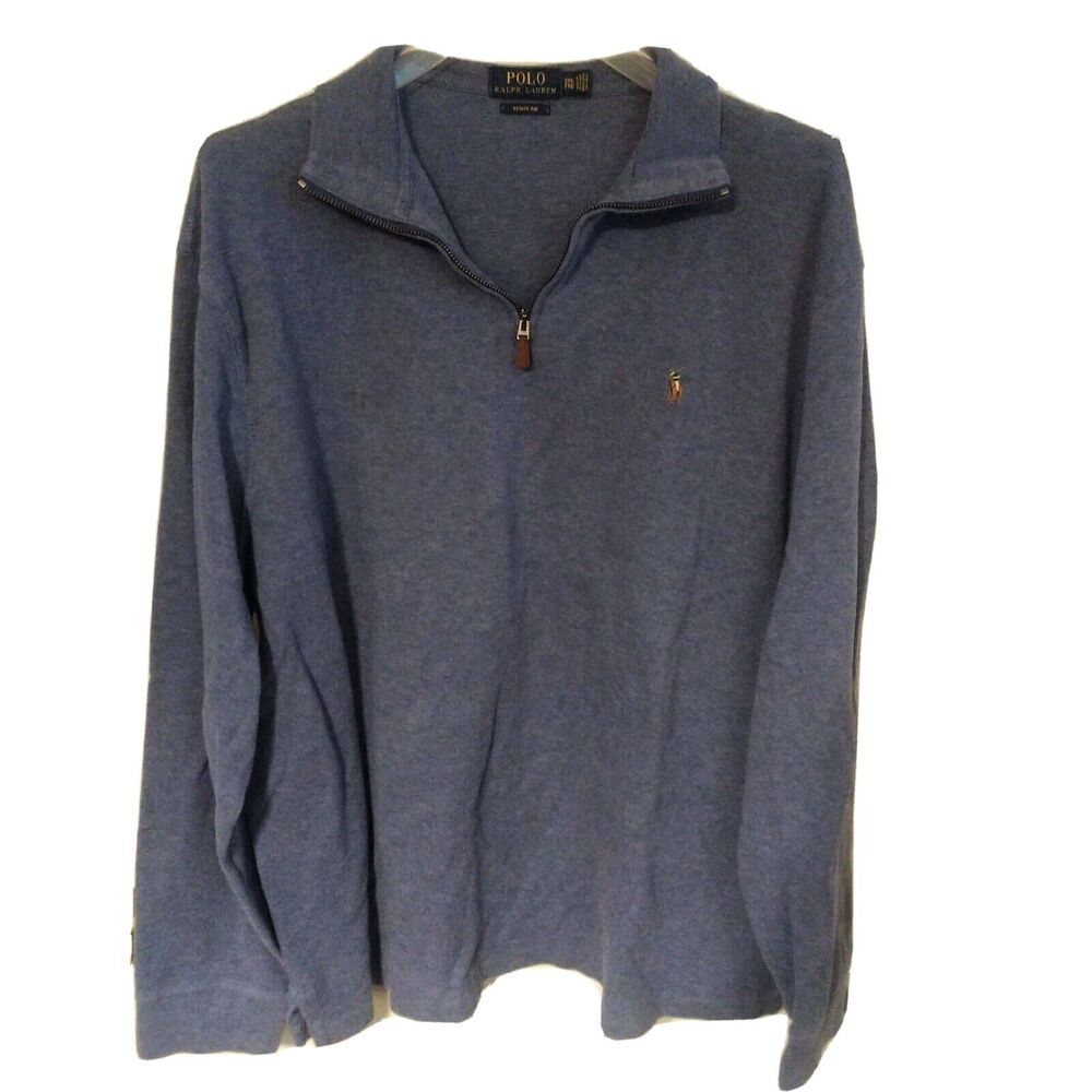 Polo Ralph Lauren Estate Rib Sweater Mens Size XXL 2XL Blue 1/4 Zip Long Sleeve